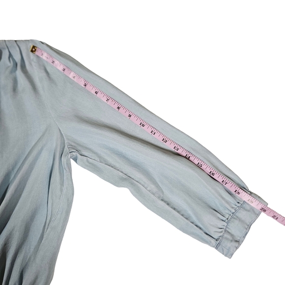 Vince Camuto Lighweight Denim, Wrap Front Blouse, Light Blue, Size Small - Picture 13 of 14